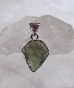 Moldavite Raw Organic Pendant Bezel Set