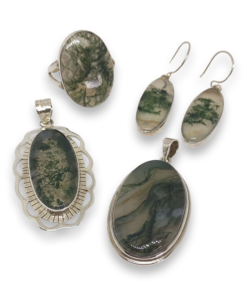 Moss Agate Pendants, Ring and Earrings in 925 Sterling Silver