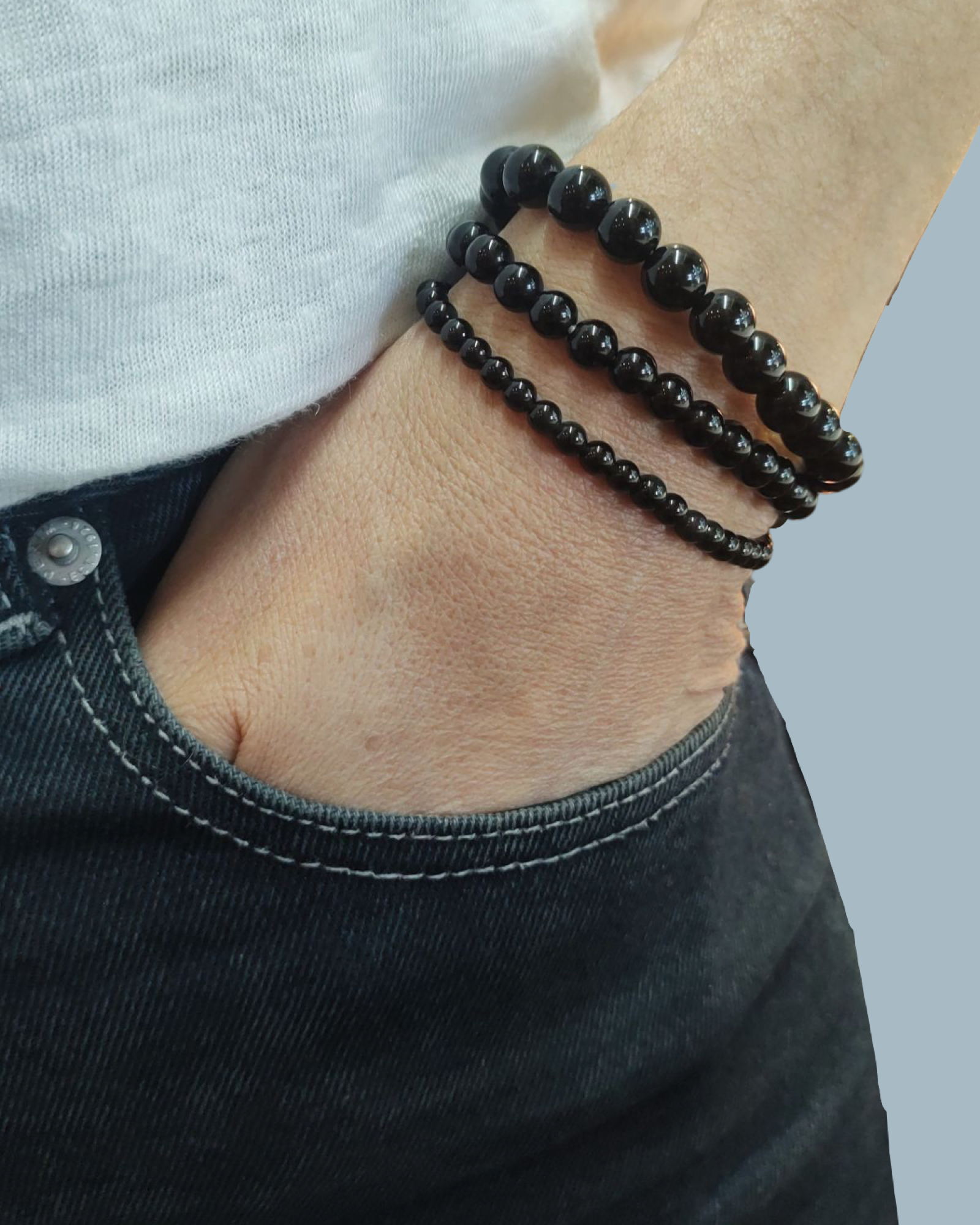 Stretch Bracelets: Black Obsidian 4mm, 6mm, & 8mm Round Beads