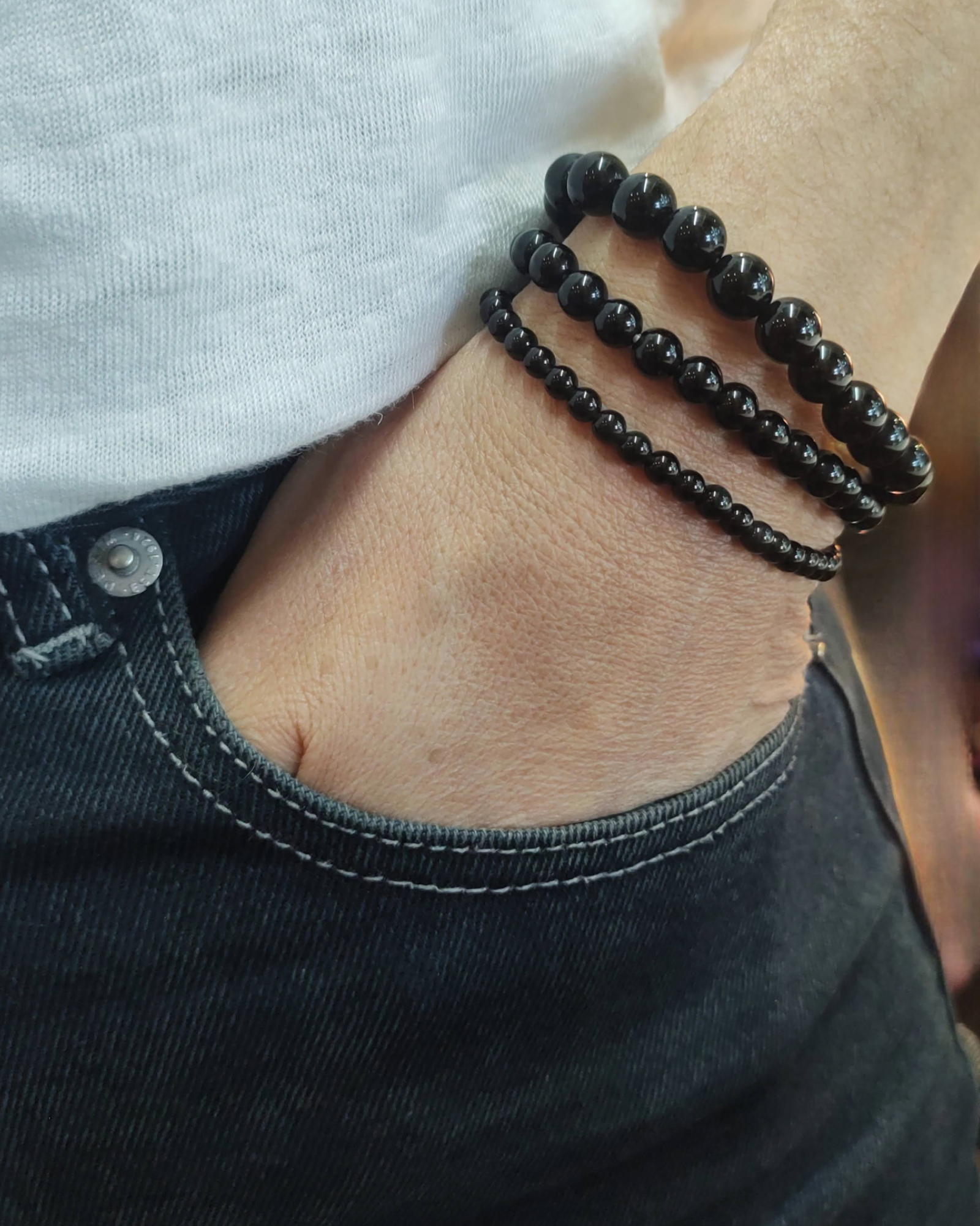 Stretch Bracelets: Black Tourmaline 4mm, 6mm, & 8mm Round Beads