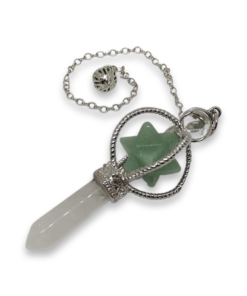 Crystal Pendulum Green Aventurine Merkabah Cage w Quartz Point
