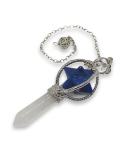 Crystal Pendulum Sodalite Merkabah Cage w Quartz Point