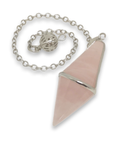 Alternative view of Crystal Pendulum Rose Quartz Double Terminated Multi-Faceted In Setting