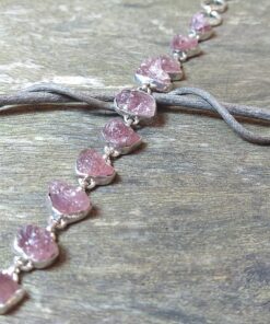 Bracelet: Raw Morganite Crystal Set in 925 Sterling Silver