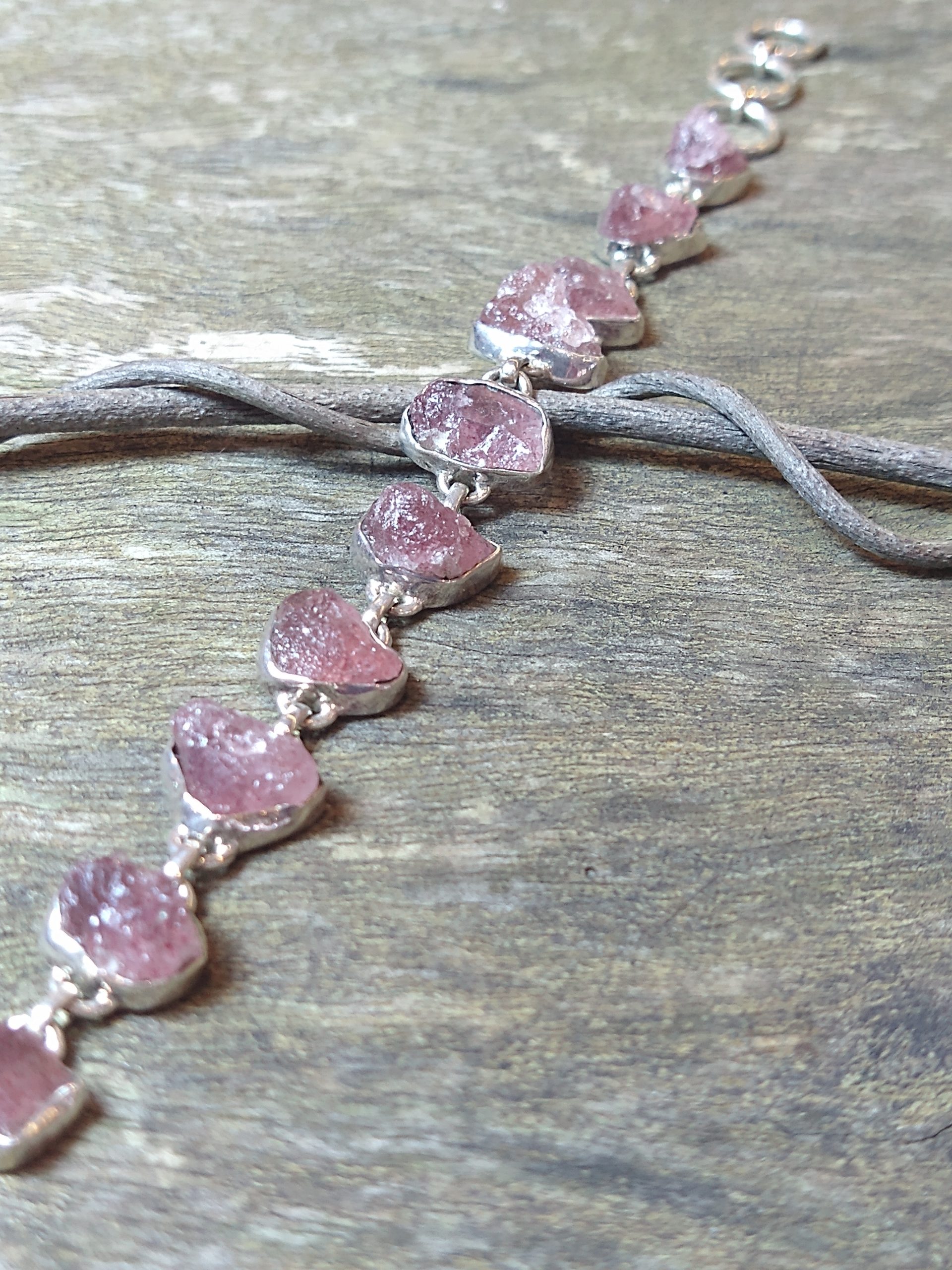 Bracelet: Raw Morganite Crystal Set in 925 Sterling Silver