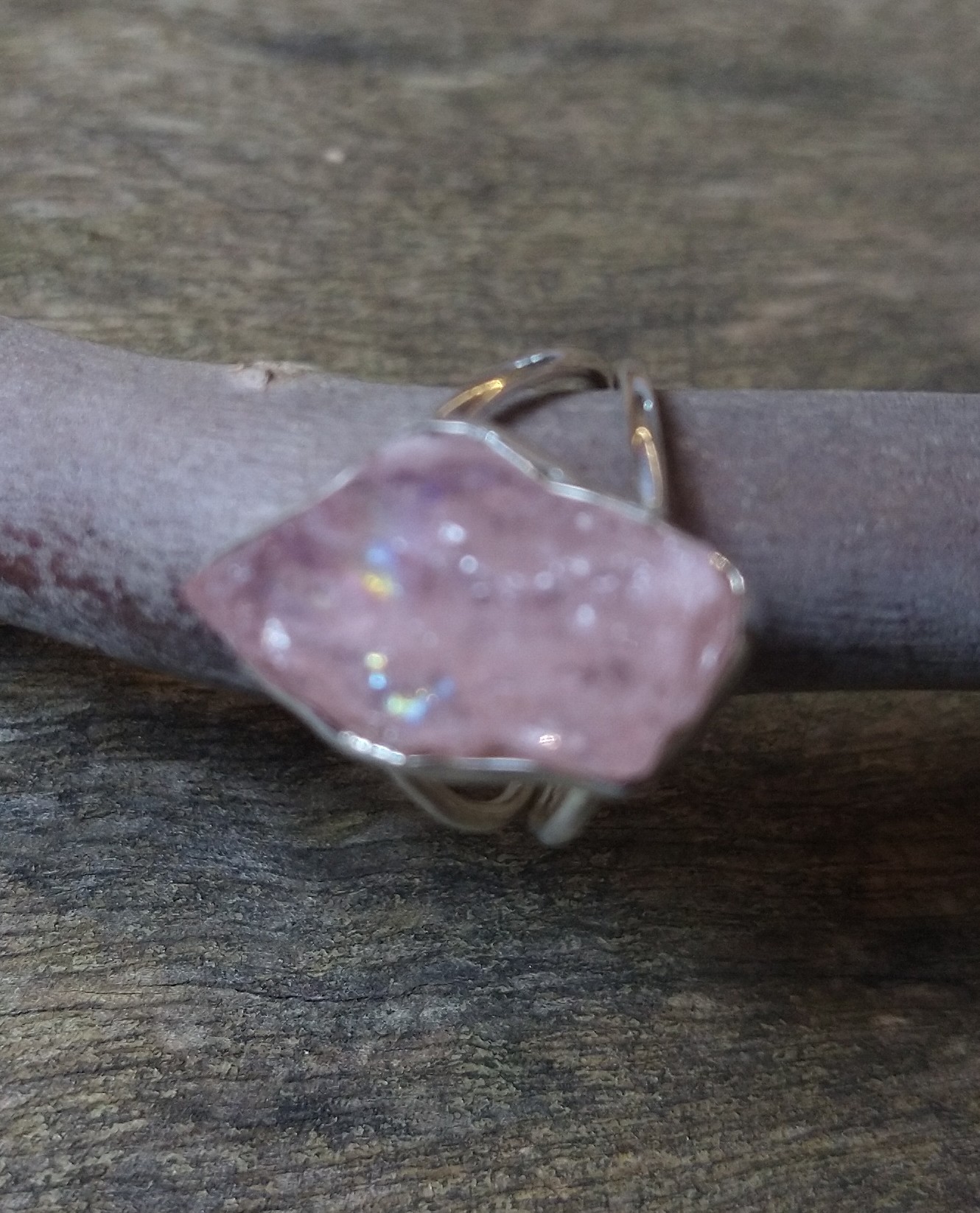 Ring: Raw Morganite Crystal Set in 925 Sterling Silver (S 1/2) - Image 4