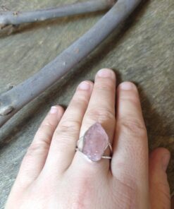 Alternative view of Ring: Raw Morganite Crystal Set in 925 Sterling Silver (S 1/2)