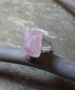 Ring: Raw Morganite Crystal Set in 925 Sterling Silver (S )