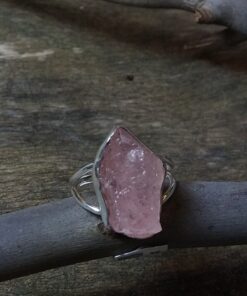 Ring: Raw Morganite Crystal Set in 925 Sterling Silver (S 1/2)