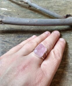 Alternative view of Ring: Raw Morganite Crystal Set in 925 Sterling Silver (S )