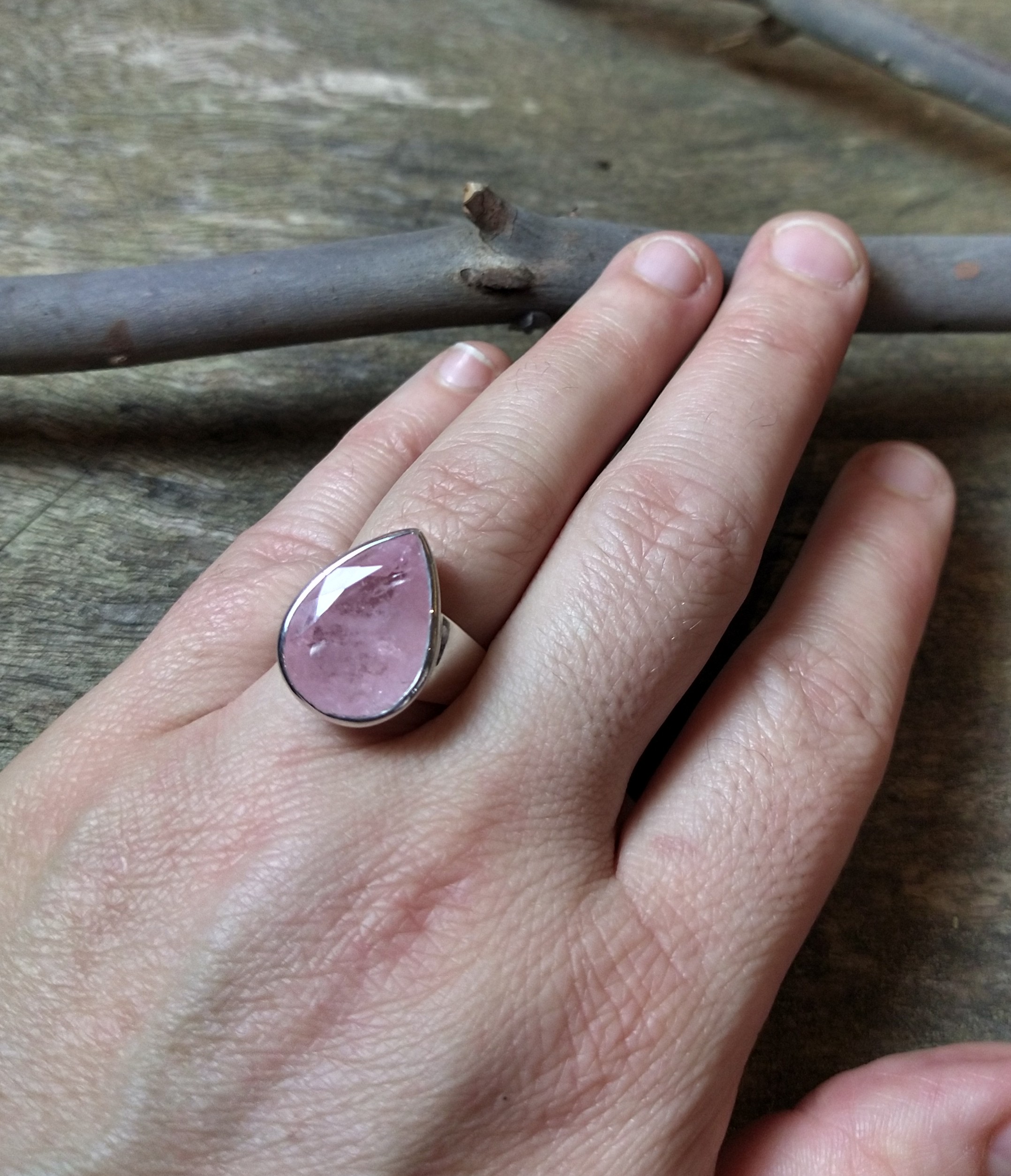 Ring: Faceted Morganite Crystal Set in 925 Sterling Silver (S) - Image 2