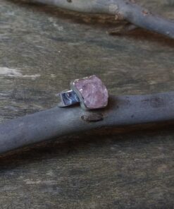 Ring: Raw Morganite Crystal Set in 925 Sterling Silver (L )