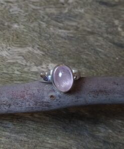 Ring: Cabachon Cut & Polished Morganite Crystal Set in 925 Sterling Silver (P 1/2 )