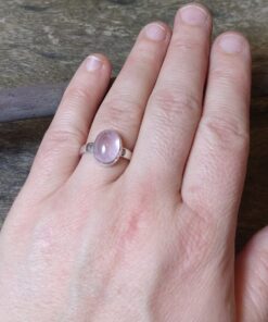 Alternative view of Ring: Cabachon Cut & Polished Morganite Crystal Set in 925 Sterling Silver (P 1/2 )