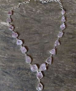 Necklace: Raw Morganite Crystal Set in 925 Sterling Silver