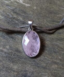 Pendant: Faceted Morganite Crystal Set in 925 Sterling Silver