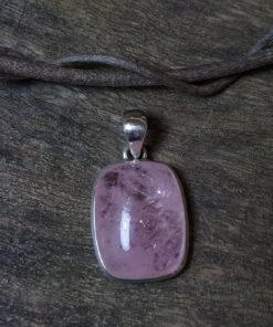 Pendant: Cabachon Cut & Polished Morganite Crystal Set in 925 Sterling Silver