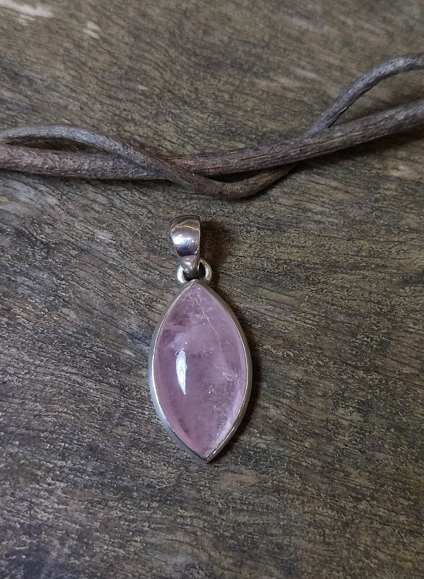 Pendant: Cabachon Cut & Polished Morganite Crystal Set in 925 Sterling Silver