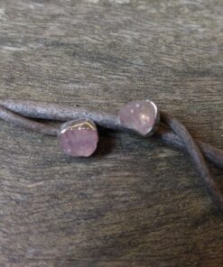 Alternative view of Stud Earrings: Raw Morganite Crystal Set in 925 Sterling Silver