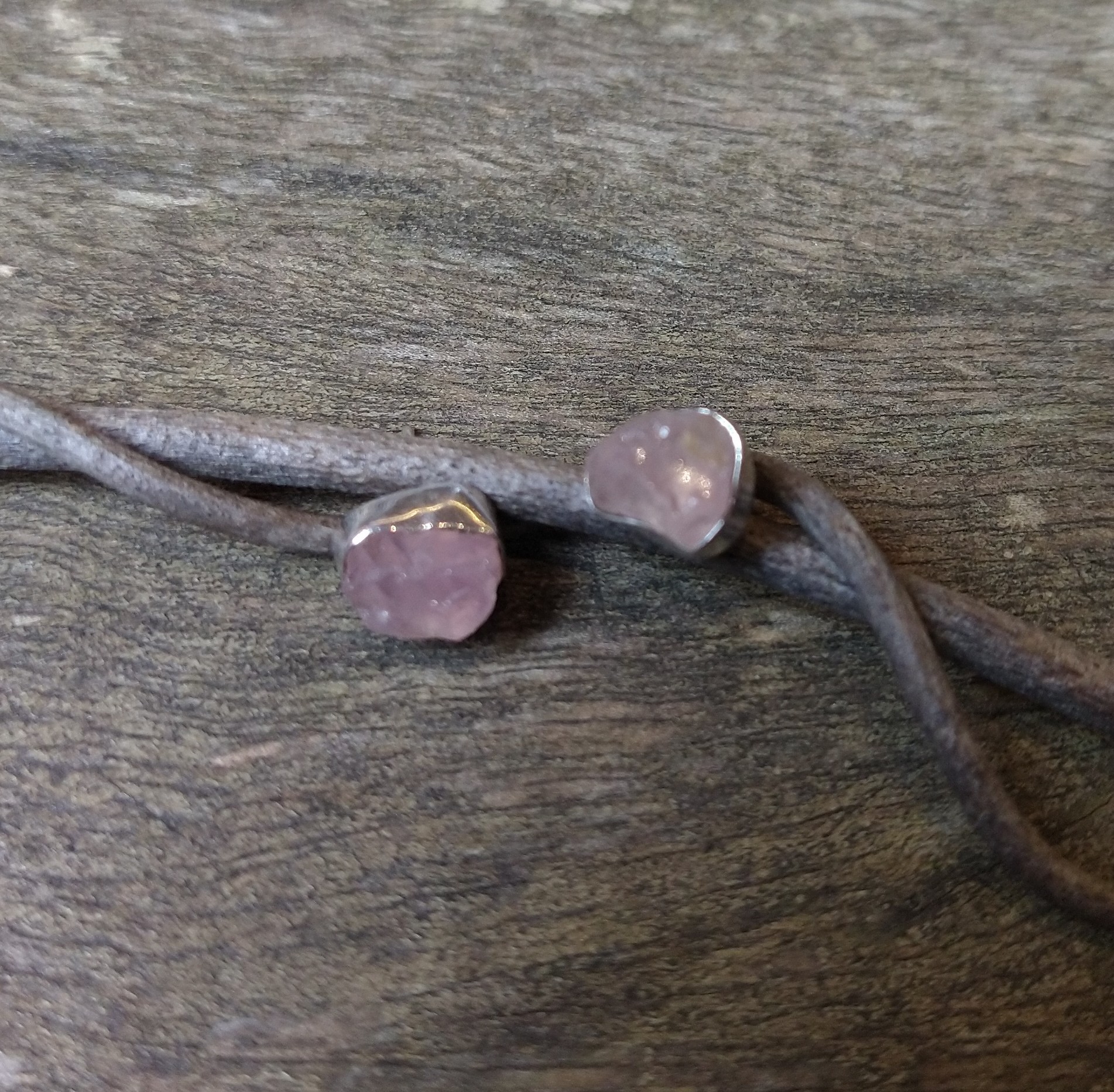 Stud Earrings: Raw Morganite Crystal Set in 925 Sterling Silver - Image 2