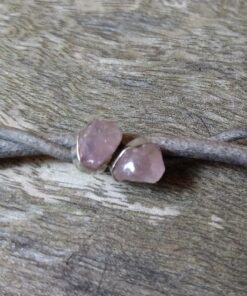 Stud Earrings: Raw Morganite Crystal Set in 925 Sterling Silver