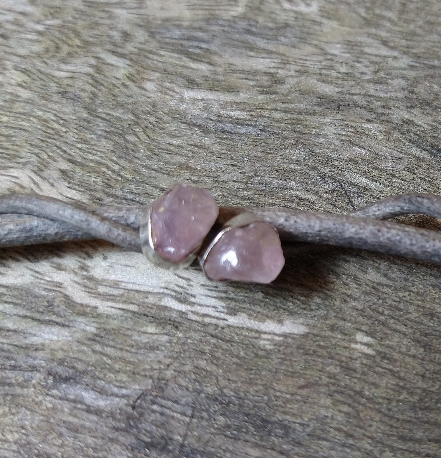 Stud Earrings: Raw Morganite Crystal Set in 925 Sterling Silver