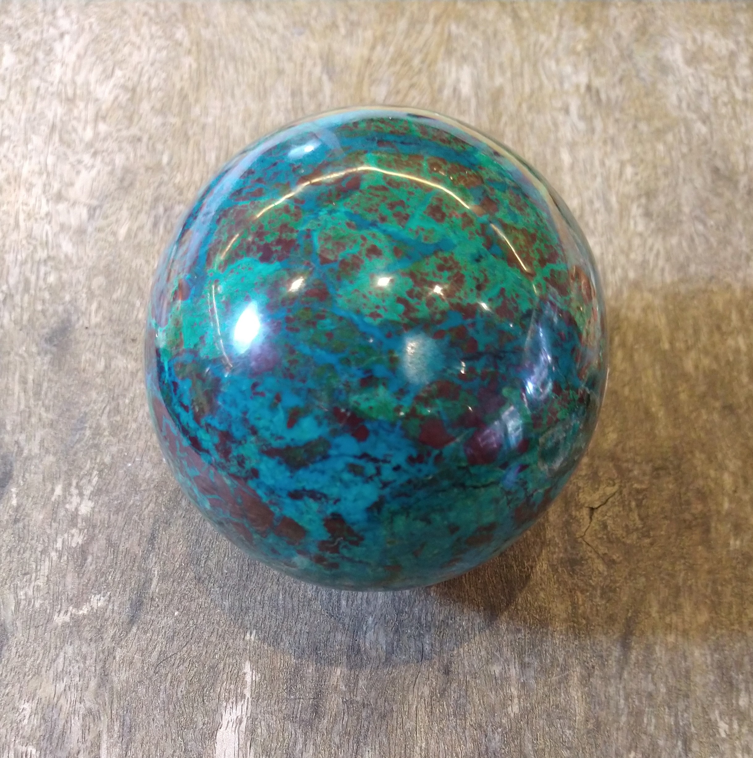 Natural Crystal: Cut & Polished Chrysocolla Sphere (Approx 11cm)