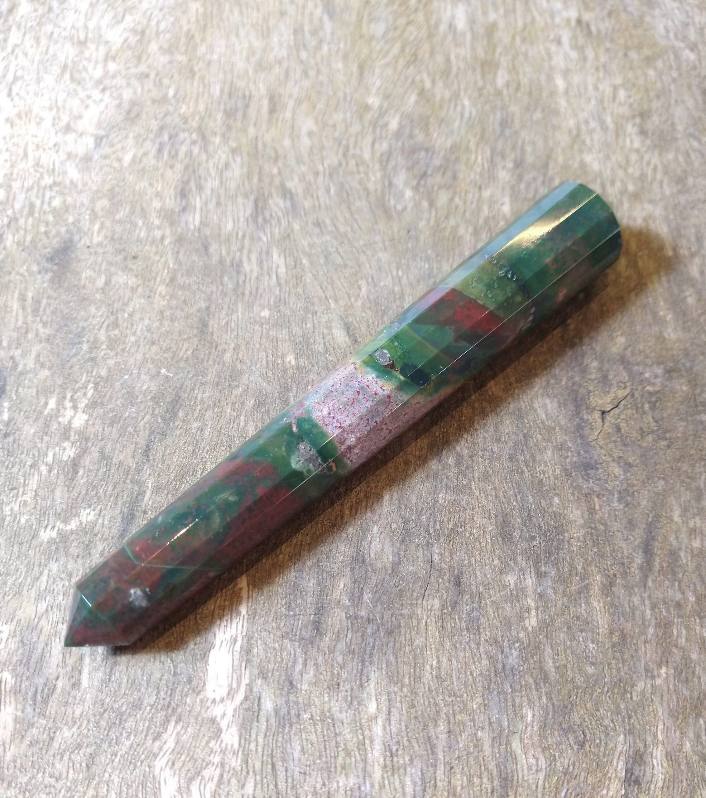 Natural Crystals: Cut & Polished Bloodstone Vogel Wand (Approx 14x2cm)