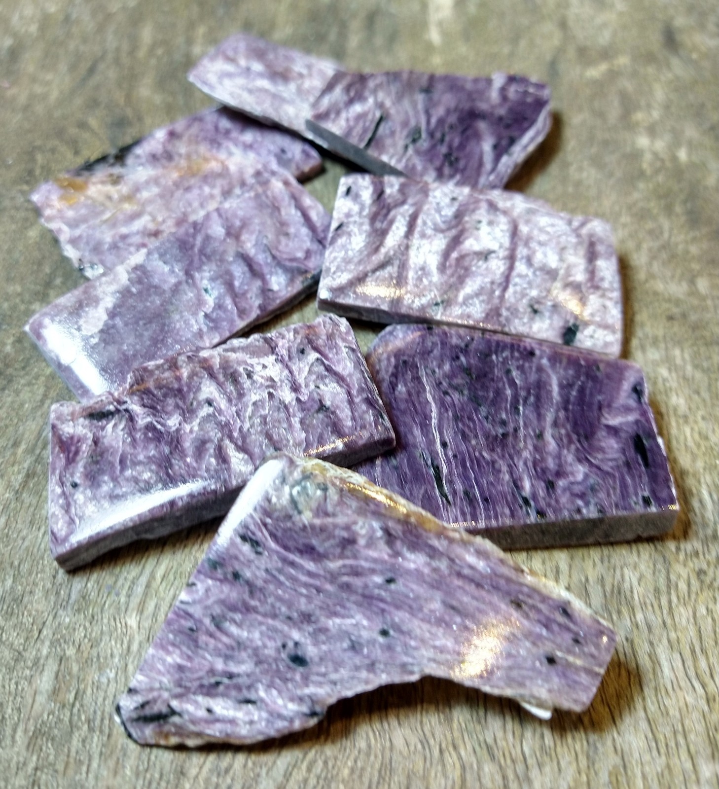 Natural Crystals: Charoite Rough Chunks w/ One Polished Face (Approx 5x4x1cm)
