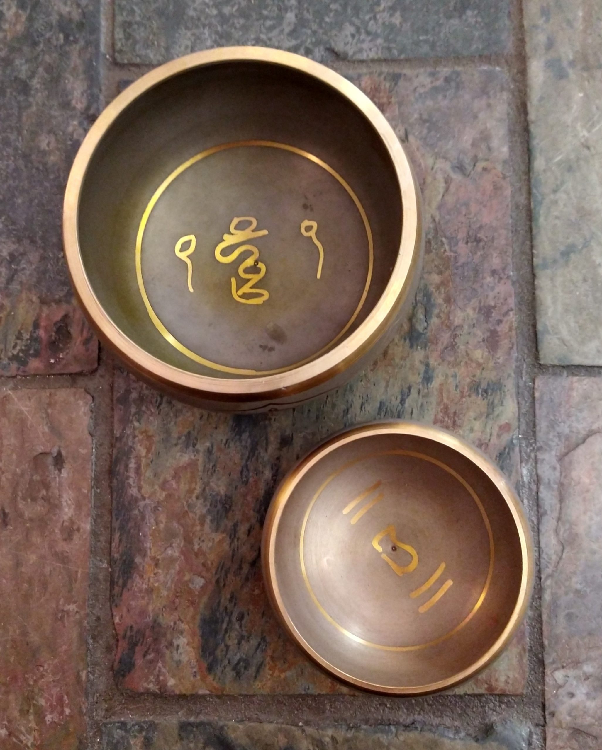 Tibetan Singing Bowls: 2 Sizes to choose from (Tibetan Auspicious Symbol, Curved Design, comes with Wooden Wand) - Image 2