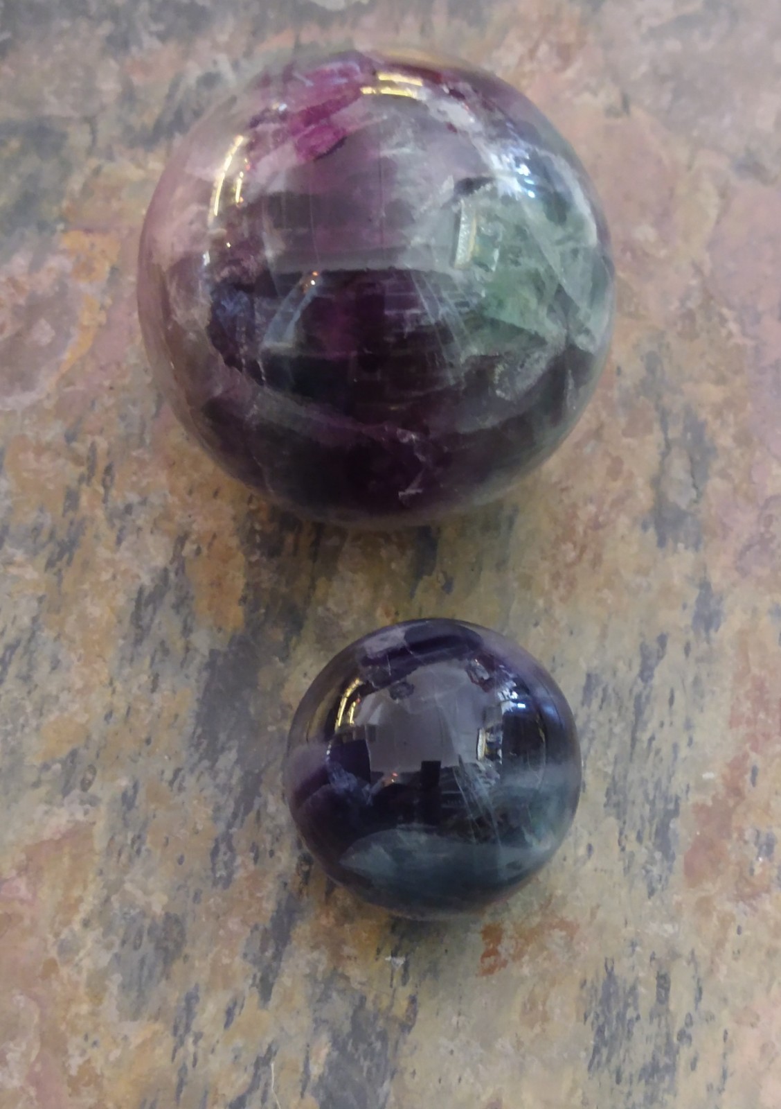 Natural Crystals: Cut & Polished Rainbow Fluorite Spheres