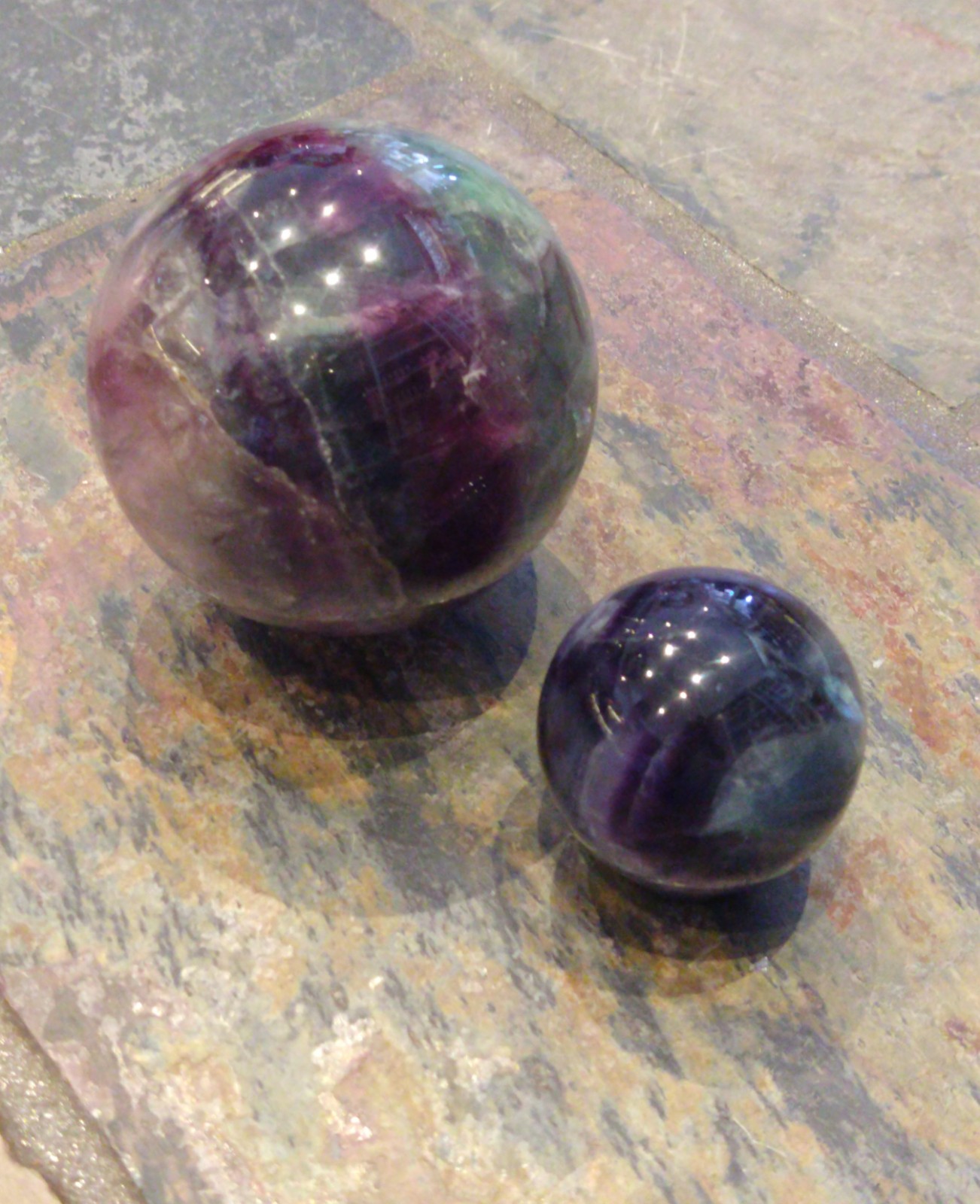 Natural Crystals: Cut & Polished Rainbow Fluorite Spheres - Image 2