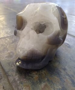 Alternative view of Natural Crystal: Hand Carved & Polished. Black & White Agate Skull W/Quartz Crystal Cave (Approx 12x10x8cm)
