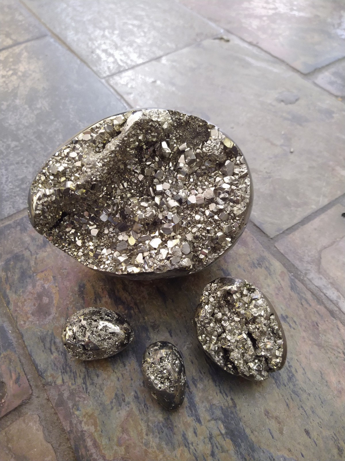 Natural Crystals: Cut & Polished Pyrite Druzey Eggs