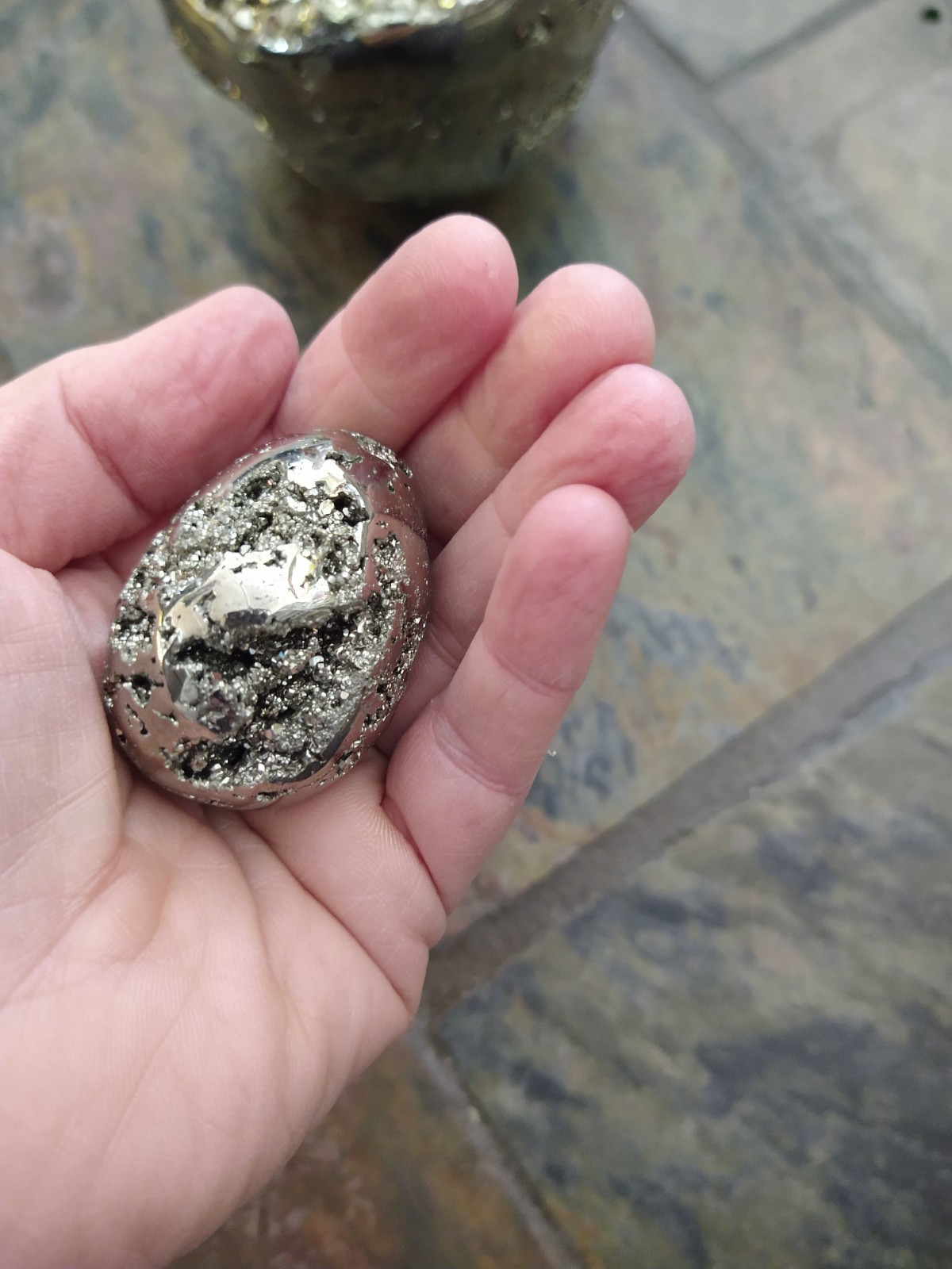 Natural Crystals: Cut & Polished Pyrite Druzey Eggs - Image 3