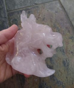 Alternative view of Natural Crystal: Hand Carved & Polished Rose Quartz Dragon's Head w/Cut Base (Approx 14x10x14cm)