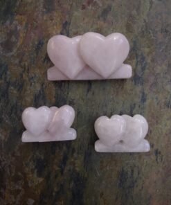 Natural Crystals: Hand Carved & Polished Rose Quartz Twin Hearts W/Flat Base