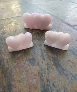 Alternative view of Natural Crystals: Hand Carved & Polished Rose Quartz Twin Hearts W/Flat Base