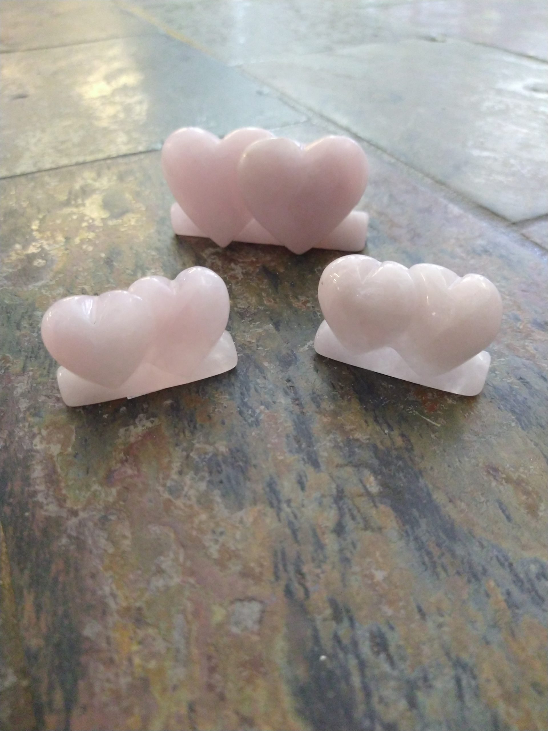 Natural Crystals: Hand Carved & Polished Rose Quartz Twin Hearts W/Flat Base - Image 2