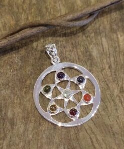 Chakra Pendant: 7 Cabochon Cut Gemstones to Represent the Chakras (Energy Centers) Set in 925 Sterling Silver