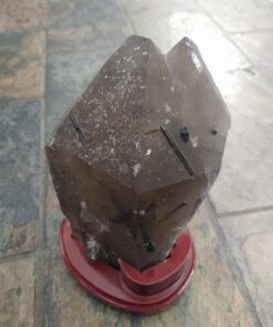 Natural Crystal: Green Tourmaline in Smokey Quartz Twin Point (Approx 20x20x2cm)