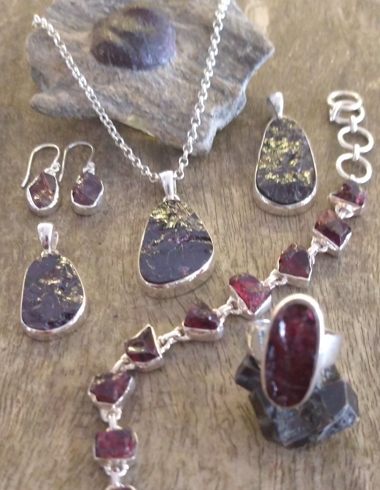 Garnet Jewellery: Cut Natural Raw Crystals Set in 925 Sterling Silver - Image 2