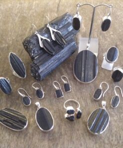 Black Tourmaline Jewellery: Cut Natural Raw Crystals Set in 925 Sterling Silver