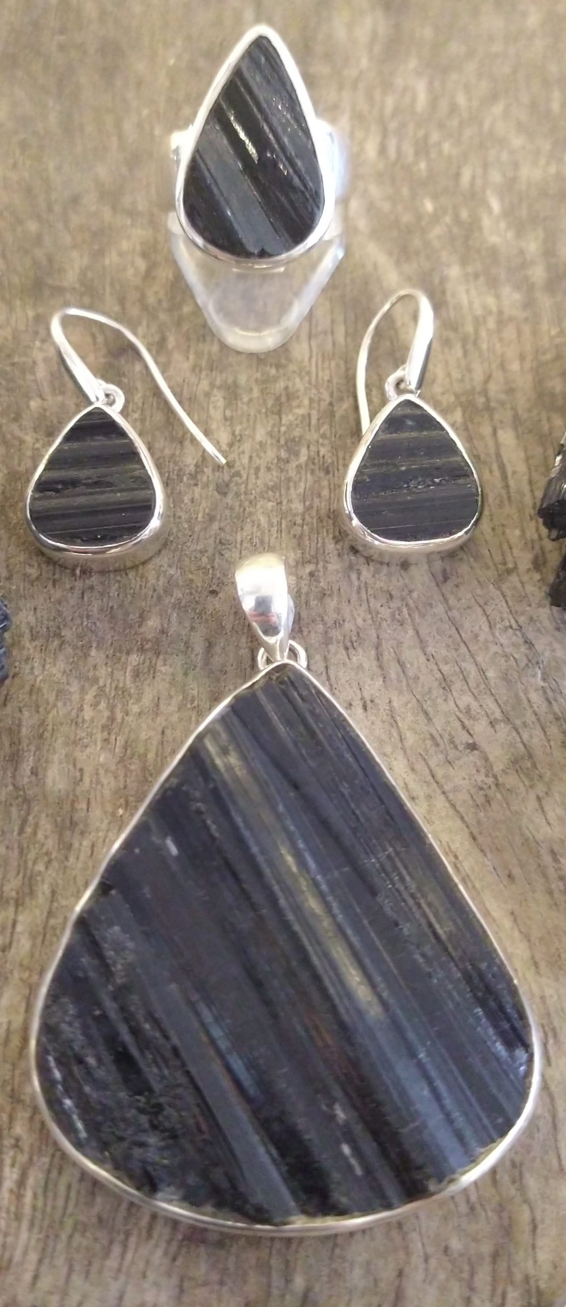 Black Tourmaline Jewellery: Cut Natural Raw Crystals Set in 925 Sterling Silver - Image 2