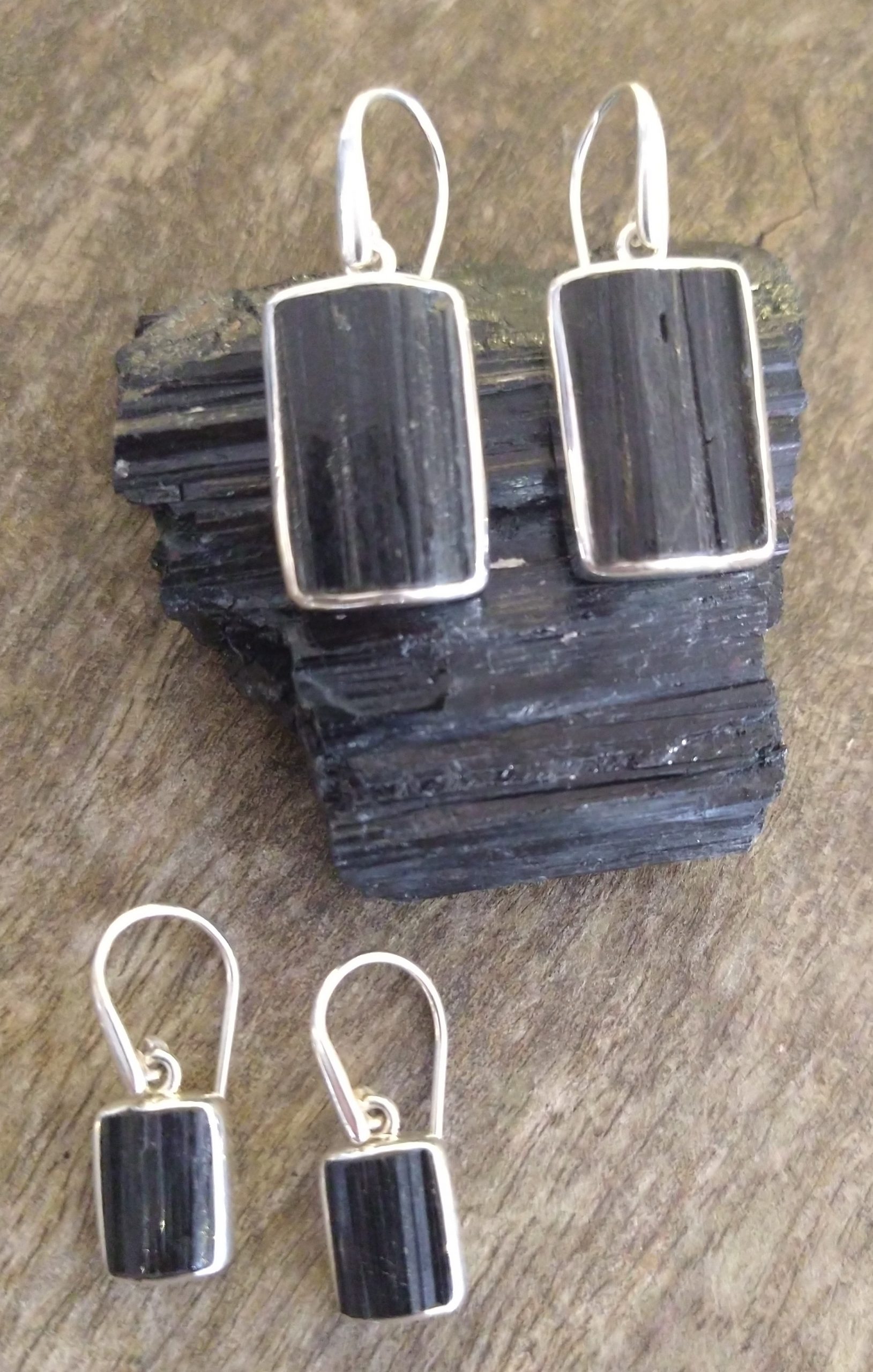 Black Tourmaline Jewellery: Cut Natural Raw Crystals Set in 925 Sterling Silver - Image 4