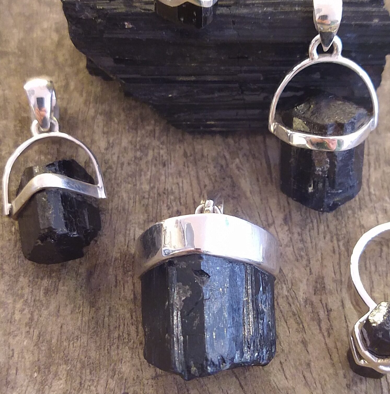 Black Tourmaline Jewellery: Natural Crystals Set in 925 Sterling Silver