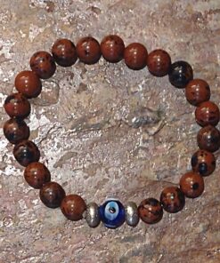 Evil Eye: Mahogany Obsidian Beaded Bracelet