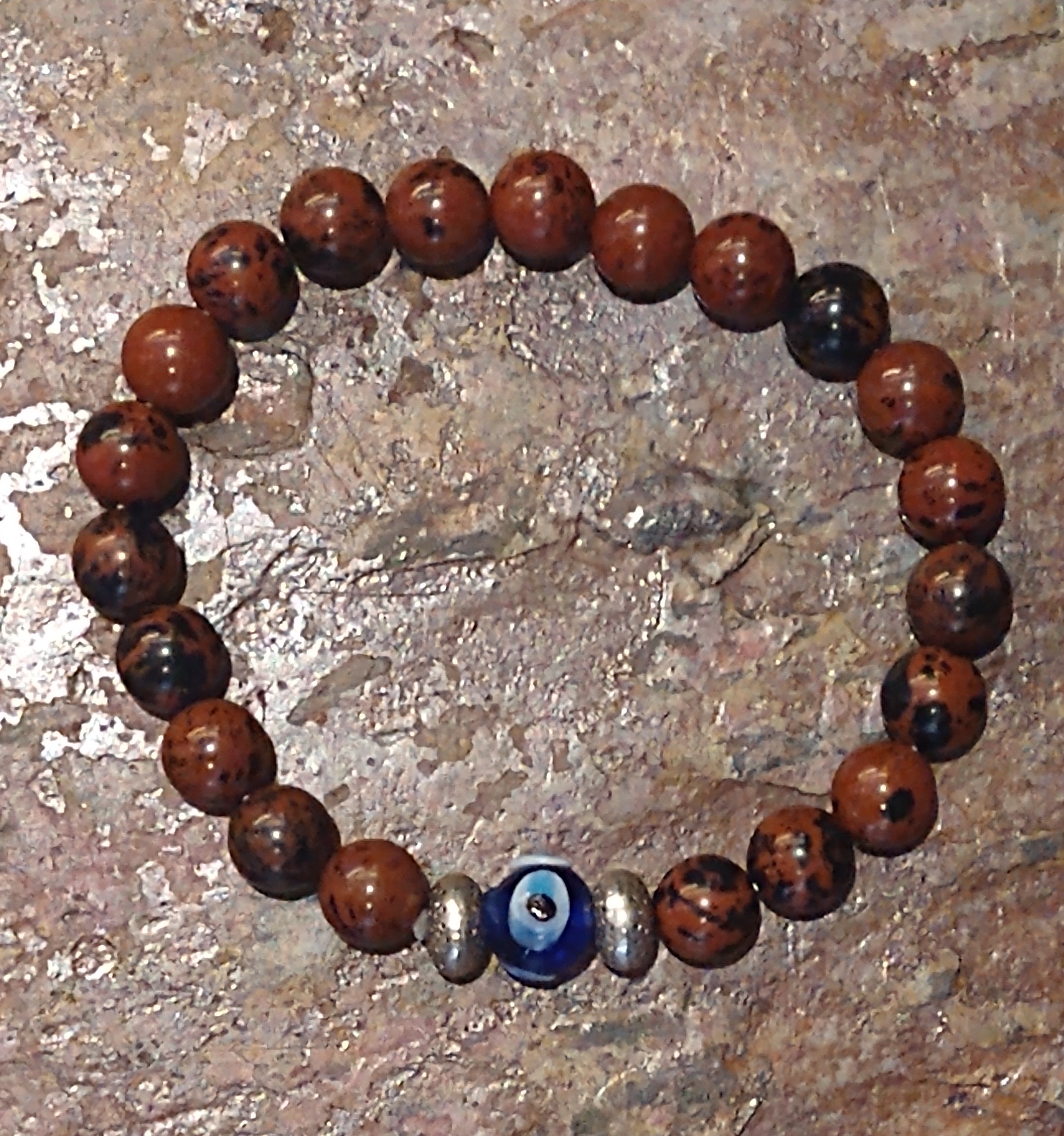 Evil Eye: Mahogany Obsidian Beaded Bracelet