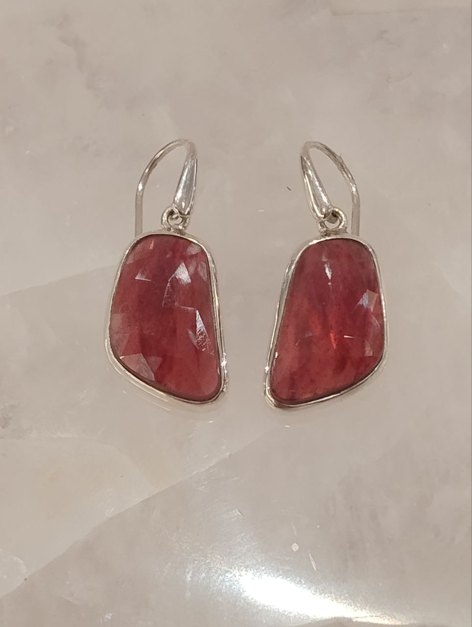 Ruby Faceted Organic Earrings | 925 Sterling Silver