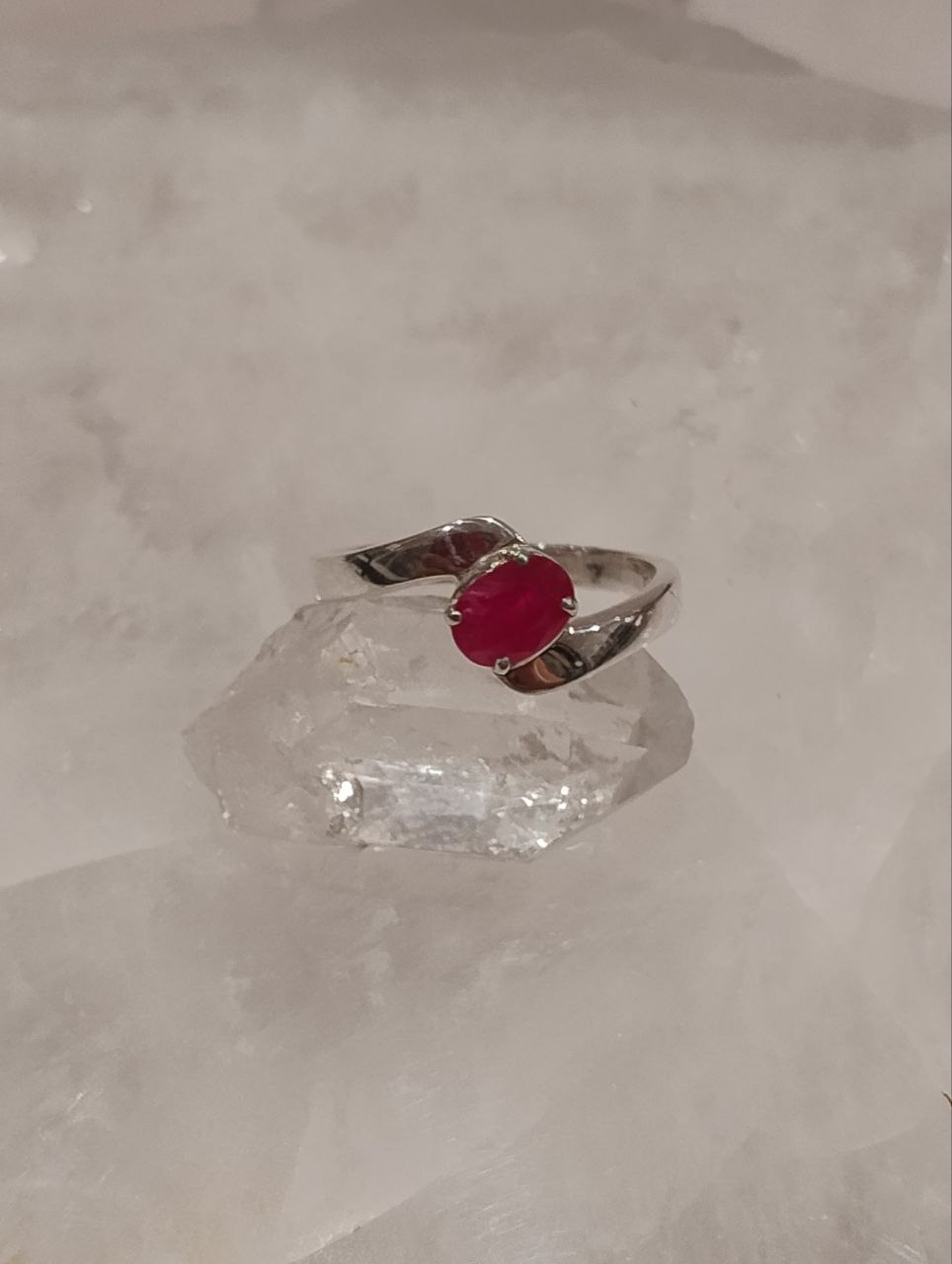 Ruby Faceted Oval Horizontal Claw Ring | 925 Sterling Silver